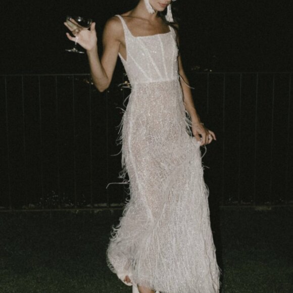 Emma Beaumont Dresses & Skirts - Emma Beaumont - beaded and feather dress